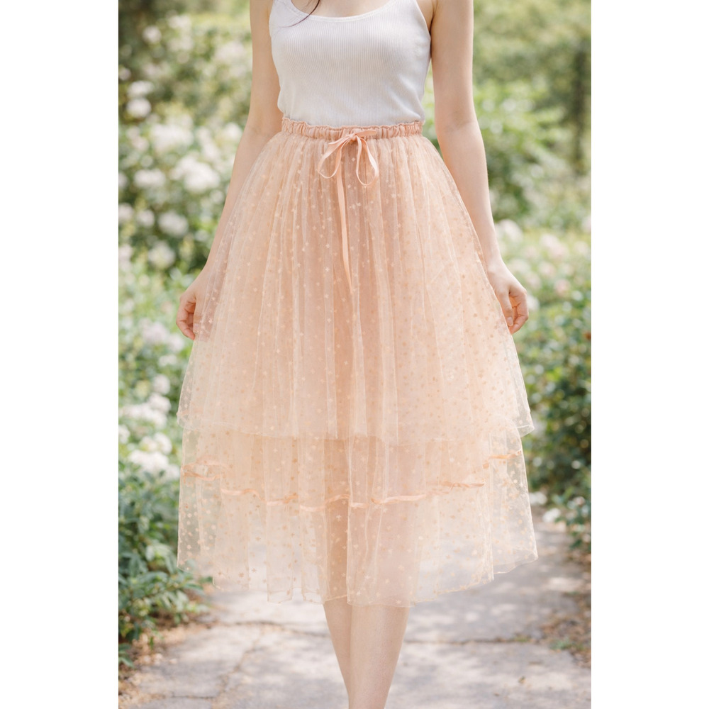 Guess Skirt Sheer Peach Tulle Star Print Sz XS Fairy Ballet Coquette Whimsical